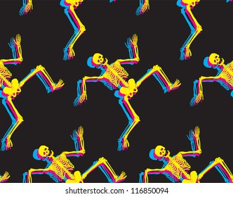 Dancing skeletons seamless pattern. Halloween background