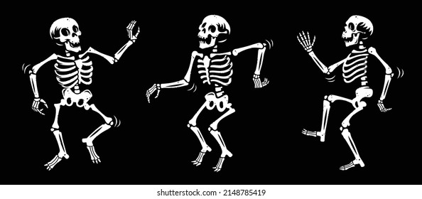 Dancing skeletons vector illustration isolated on black