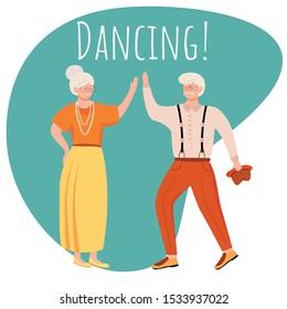 Dancing social media post mockup. Retired people. Romantic pastime. Advertising web banner design template. Social media booster, content layout. Promotion poster, print ads with flat illustration