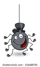 dancing spider with hat - Halloween vector illustration