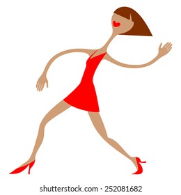 Dancing sporty girl. None stroke cartoon flat style, vector illustration.