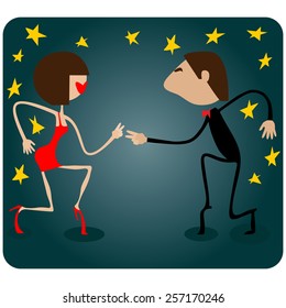 Dancing sporty people. Caricature. Cartoon. Flat. 