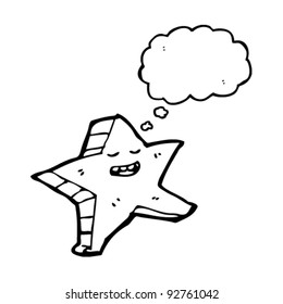 dancing star cartoon character with thought bubble