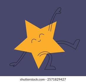 Dancing star shaped figure. Character in linear flat style.