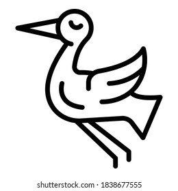 Dancing stork icon. Outline dancing stork vector icon for web design isolated on white background