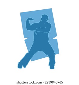 Dancing street dance silhouettes in urban style on blue background  vector illustration