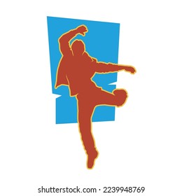 Dancing street dance silhouettes in urban style on blue background  vector illustration