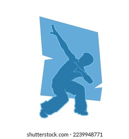 Dancing street dance silhouettes in urban style on blue background  vector illustration