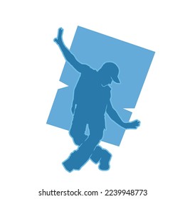 Dancing street dance silhouettes in urban style on blue background  vector illustration