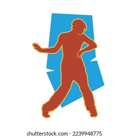 Dancing street dance silhouettes in urban style on blue background  vector illustration