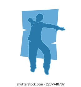 Dancing street dance silhouettes in urban style on blue background  vector illustration