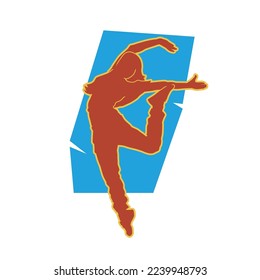 Dancing street dance silhouettes in urban style on blue background  vector illustration