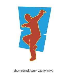 Dancing street dance silhouettes in urban style on blue background  vector illustration