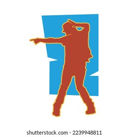 Dancing street dance silhouettes in urban style on blue background  vector illustration