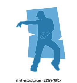 Dancing street dance silhouettes in urban style on blue background  vector illustration