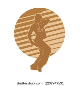 Dancing street dance silhouettes in urban style on brown stripe background  vector illustration