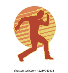 Dancing street dance silhouettes in urban style on brown stripe background  vector illustration