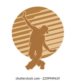 Dancing street dance silhouettes in urban style on brown stripe background  vector illustration