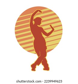 Dancing street dance silhouettes in urban style on brown stripe background  vector illustration