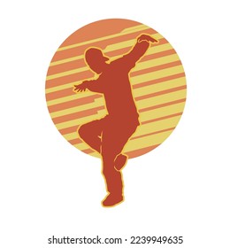 Dancing street dance silhouettes in urban style on brown stripe background  vector illustration