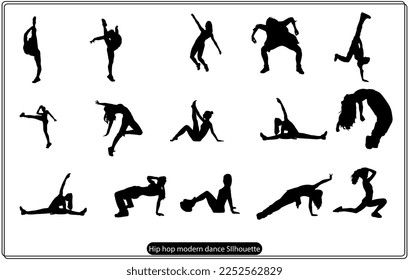 Dancing street dance silhouettes in urban style on white background, vector illustration
