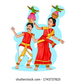 Dancing Tamil couple of India in vector