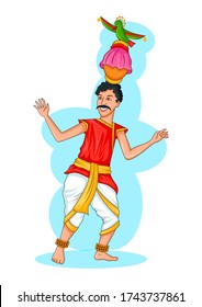 Dancing Tamil man of India in vector