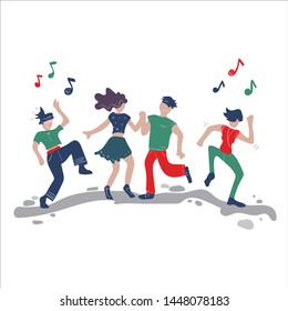 Dancing teens in simple lines and colors