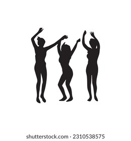 Dancing three girls silhouette vector art