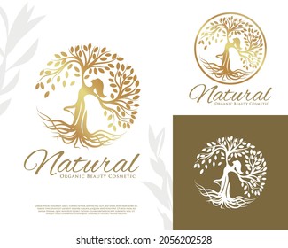 dancing tree woman gold logo template