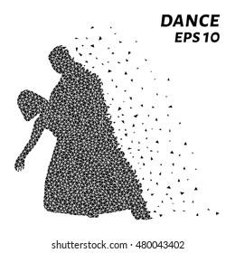 Dancing of the triangles, particle divergent composition, vector illustration. The dance composition of geometric shapes