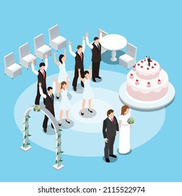 Dancing at a wedding party isometric 3d vector concept for banner, website, illustration, landing page, flyer, etc.