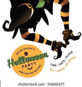 Dancing witch Halloween party invitation background with copy space EPS 10 vector