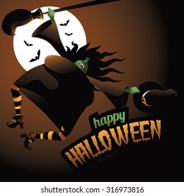Dancing witch Happy Halloween design. EPS 10 vector illustration
