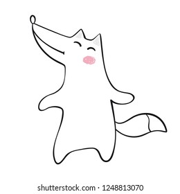 Dancing wolf baby print. Cute animal listens to music with simple design. Cool wolfcub illustration for nursery, t-shirt, kids apparel, child party and baby shower invitation