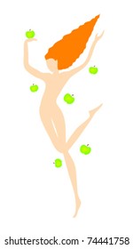 Dancing woman and apples