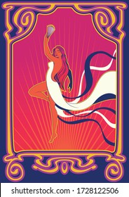 Dancing Woman Art Nouveau Frame Psychedelic Colors 1960s  Posters Style 