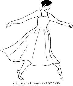 Dancing Woman Ballerina Vector Line Drawing