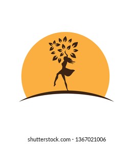 dancing woman become beautiful tree, logo. personal grow,  healing, connection with earth