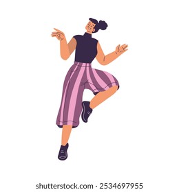 Dancing Woman Character in Rhythmic Movement Pose Vector Illustration