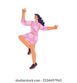 Dancing Woman Character in Rhythmic Movement Pose Vector Illustration