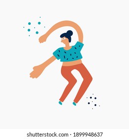 Dancing woman doodle character vector, happy woman fitness hand drawn illustration. Colorful female for exersices, happy character