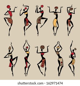 Mujer bailarina de estilo étnico. Colección vectorial.