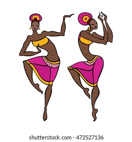 Dancing woman in ethnic style. Vector Illustration