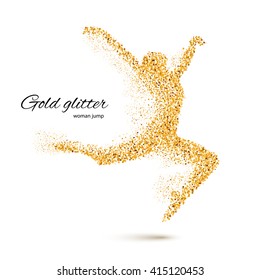 Dancing Woman in the Form of Gold Particles on White