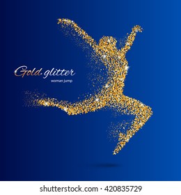 Dancing Woman in the Form of Gold Particles on Blue