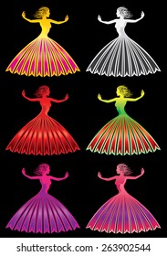 dancing woman girl silhouette figure in color dress