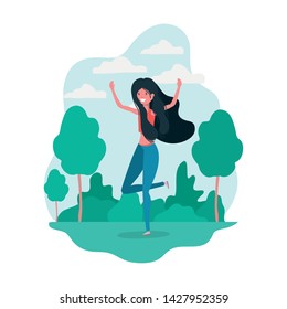 dancing woman in landscape of background