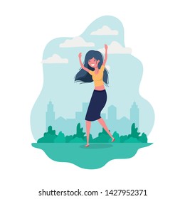 dancing woman in landscape of background