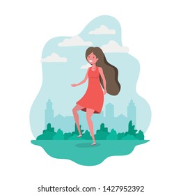 dancing woman in landscape of background